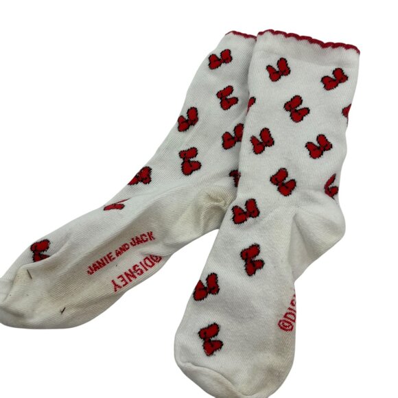 Girls Minnie Mouse Crew Socks With Red Bow Print By Janie And Jack 6-8 - Picture 1 of 2